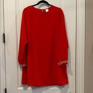 H&M Red Long Sleeve Dress with Pearl Cuffs size 10